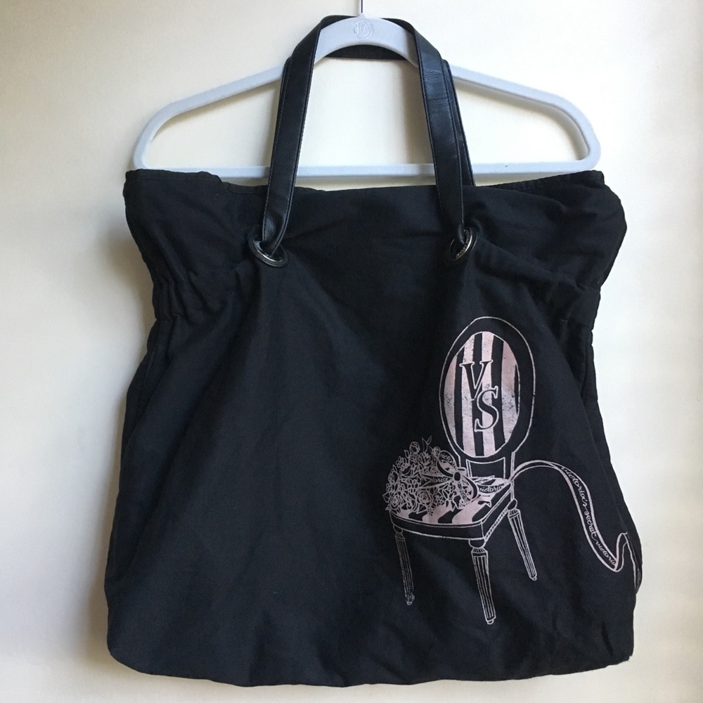 NEW Victoria Secret Black & Pink Large Canvas Tote